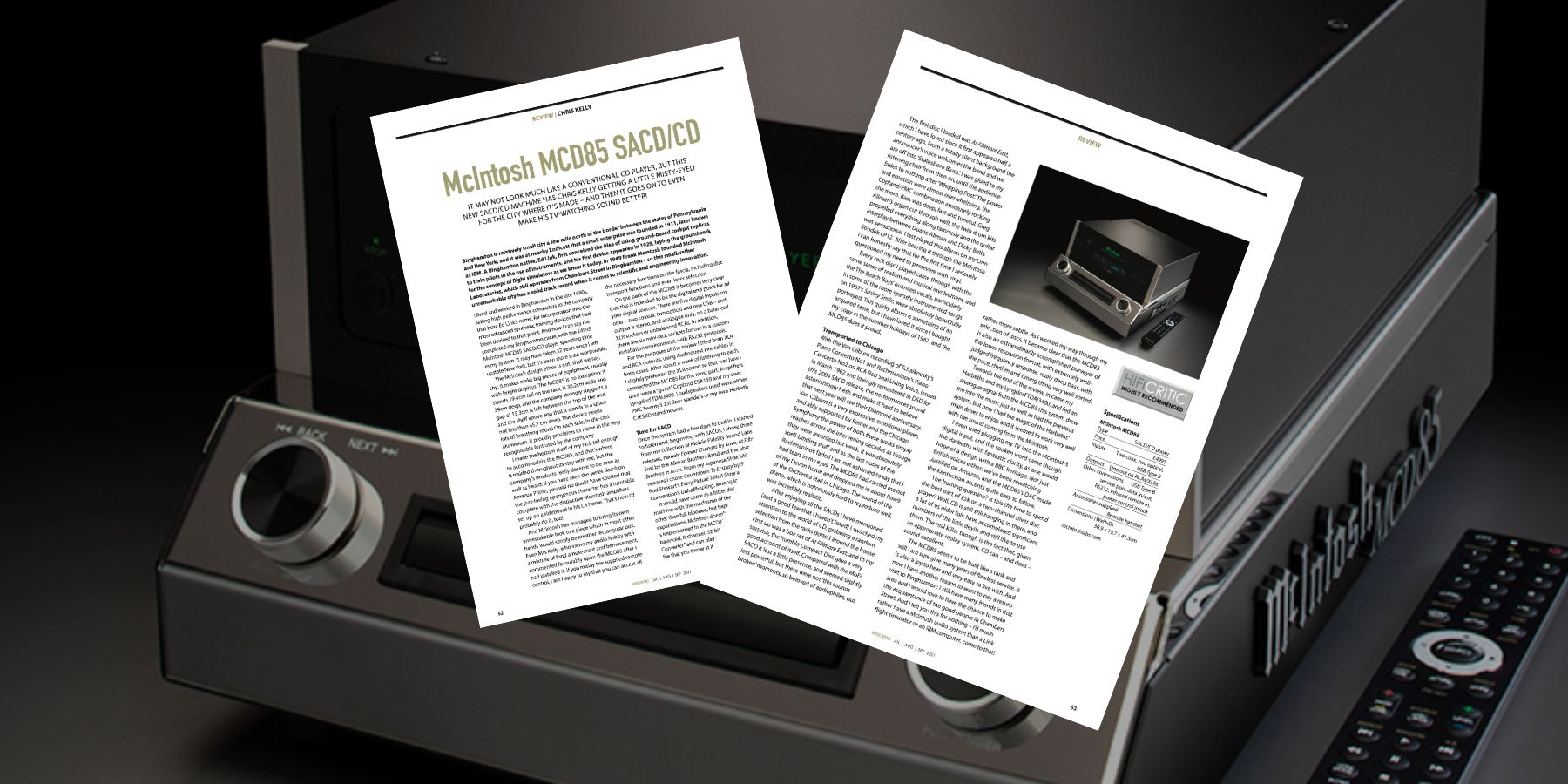 HIFICRITIC reviews the new McIntosh MCD85 SACD/CD player